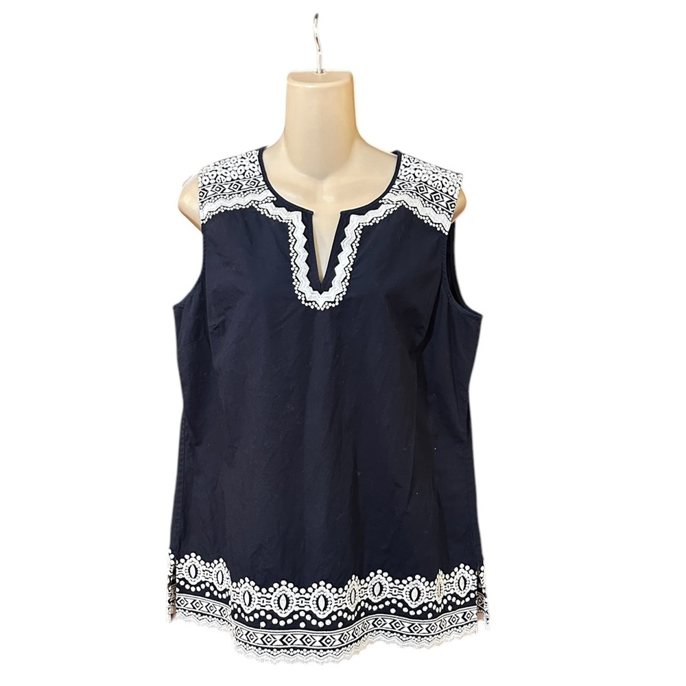 Talbots Navy Blue‎ Sleeveless Top with Lace Trim
